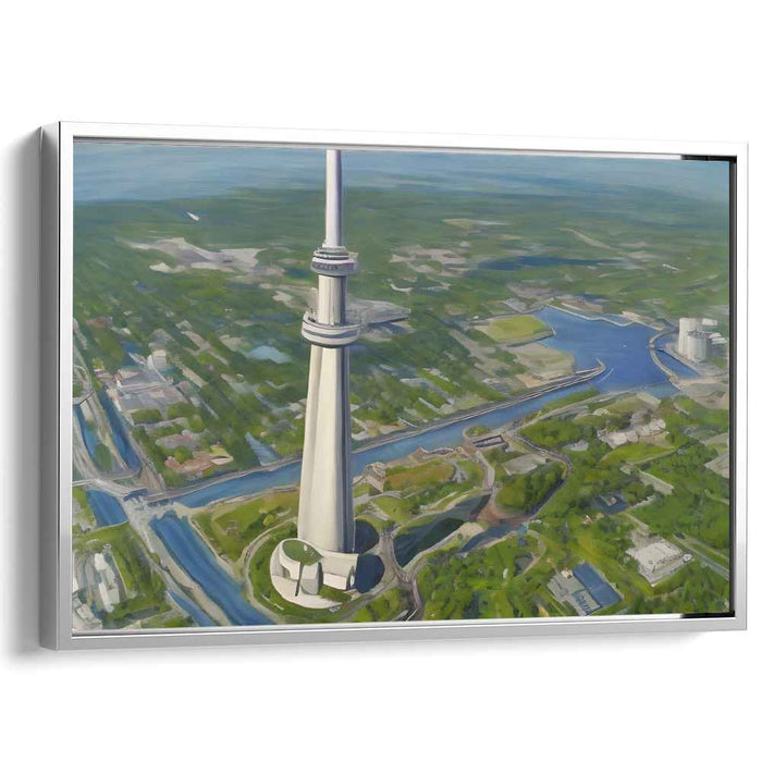 Majestic Urban Spire: Realistic Aerial Cityscape Canvas Art Print
