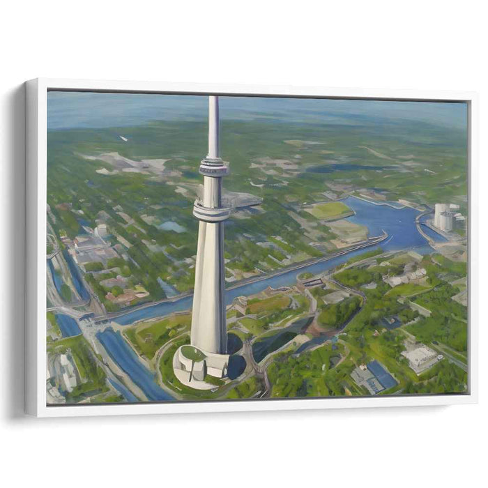 Majestic Urban Spire: Realistic Aerial Cityscape Canvas Art Print