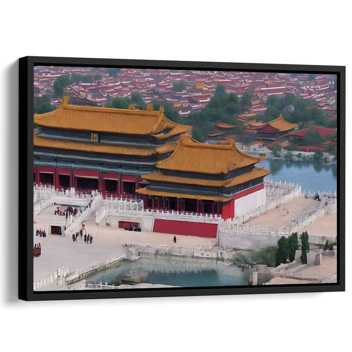 Gilded Skyline Mirage: Aerial View of Historic Palace with Golden Roofs