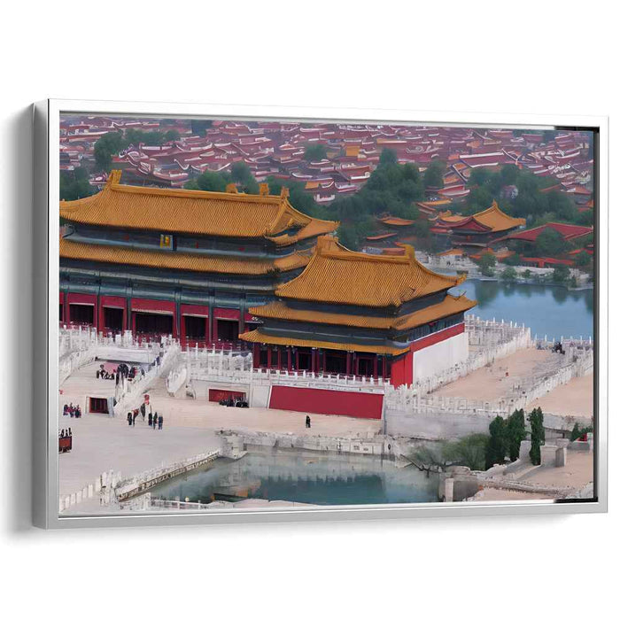 Gilded Skyline Mirage: Aerial View of Historic Palace with Golden Roofs