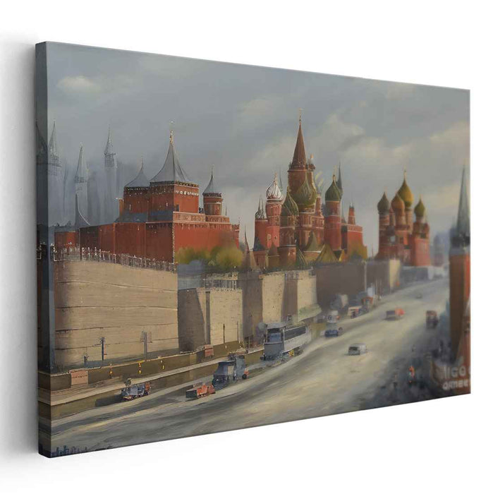 Crimson Towers Dancing Shadows: Realistic Depiction of Red Square with Saint Basil's Cathedral