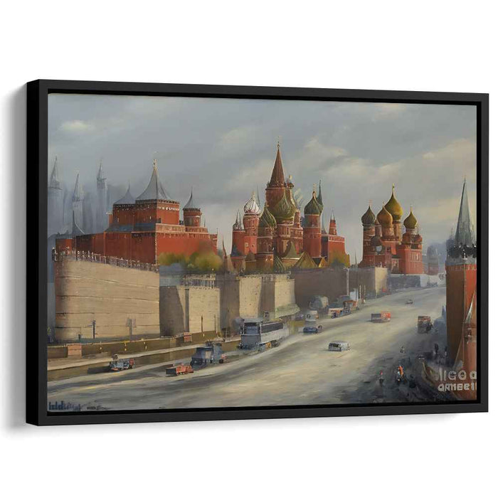 Crimson Towers Dancing Shadows: Realistic Depiction of Red Square with Saint Basil's Cathedral