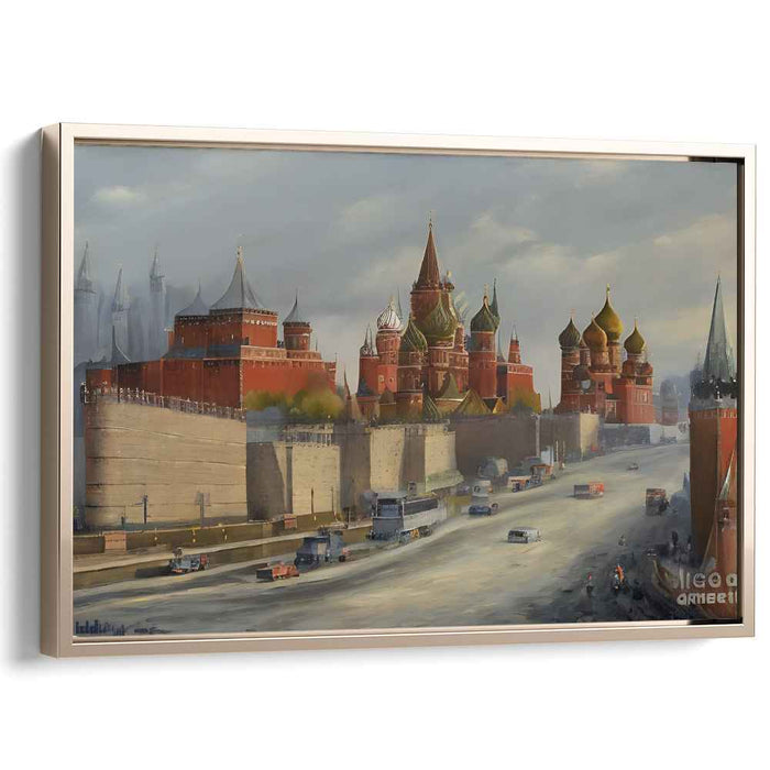 Crimson Towers Dancing Shadows: Realistic Depiction of Red Square with Saint Basil's Cathedral