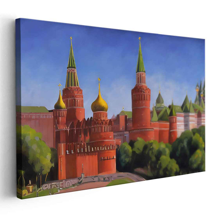 Chromatic Citadel Impression: Realistic and Vibrant Canvas Art Print of Moscow's Iconic Fortress