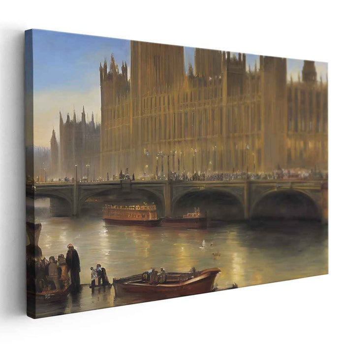 Foggy Memories Pastel Cityscape: Historical London Canvas Art