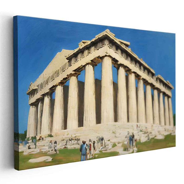 Time Traveling Architectural Remix: Classical Parthenon in Modern Times Canvas Art Print