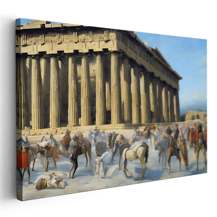 Architectural Elegance Alive: The Parthenon in Vibrant Activity Canvas Art Print