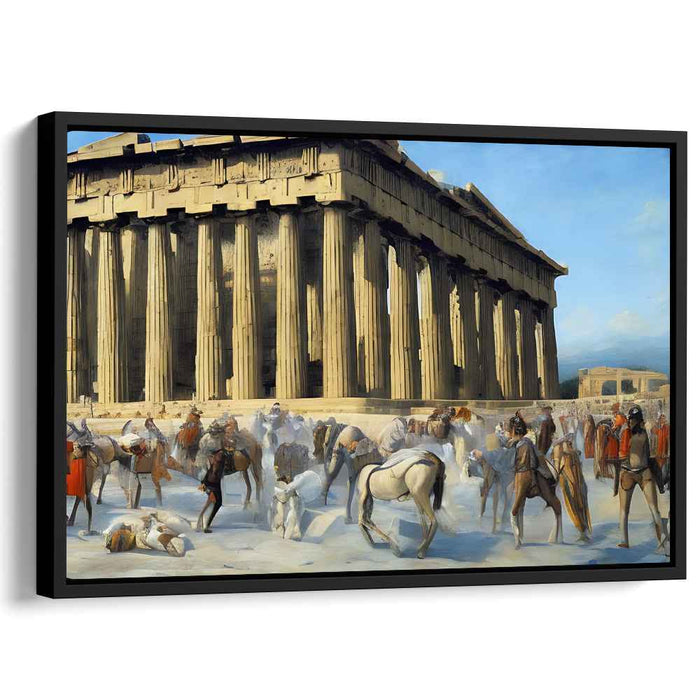 Architectural Elegance Alive: The Parthenon in Vibrant Activity Canvas Art Print