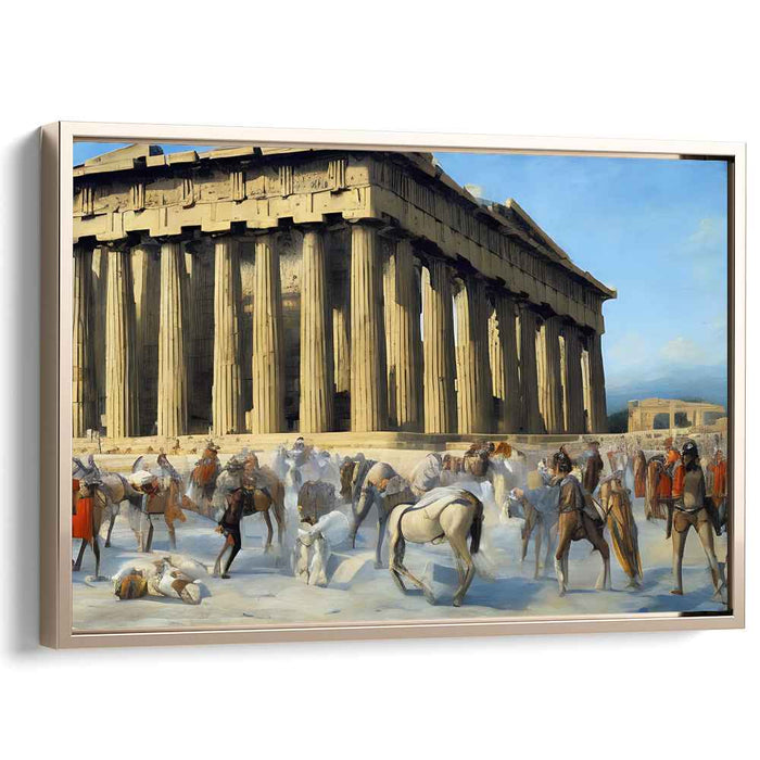 Architectural Elegance Alive: The Parthenon in Vibrant Activity Canvas Art Print