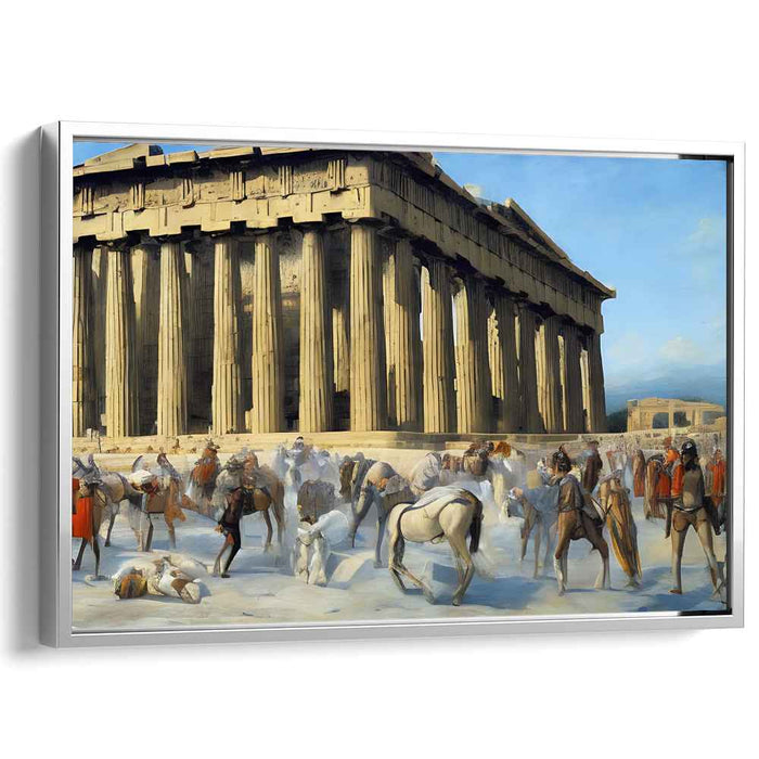 Architectural Elegance Alive: The Parthenon in Vibrant Activity Canvas Art Print