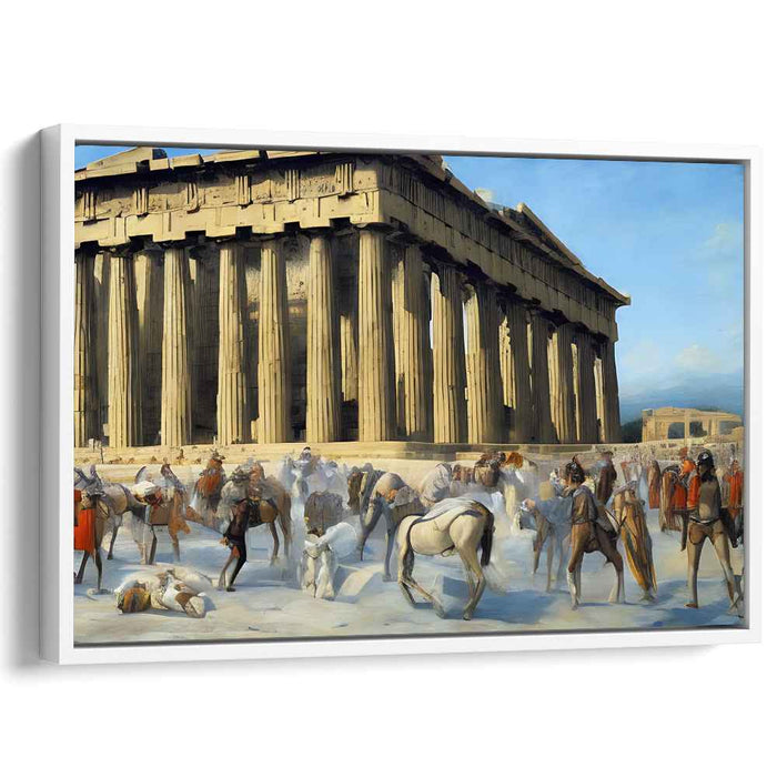 Architectural Elegance Alive: The Parthenon in Vibrant Activity Canvas Art Print