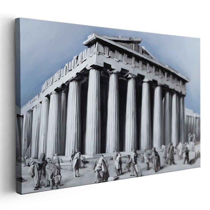 Echoes of Marble Shadows: Surrealist Vision of the Ancient Parthenon in Monochrome