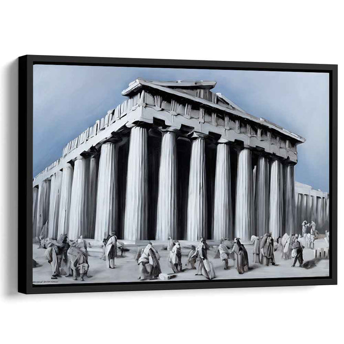 Echoes of Marble Shadows: Surrealist Vision of the Ancient Parthenon in Monochrome