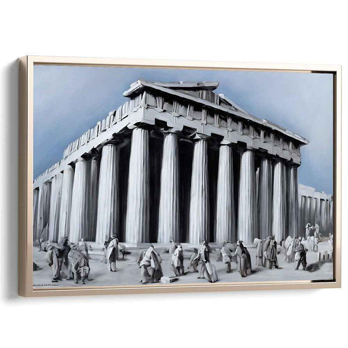 Echoes of Marble Shadows: Surrealist Vision of the Ancient Parthenon in Monochrome