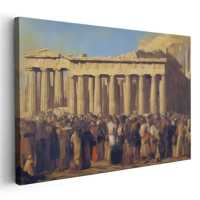 Oracle Gathering: Ancient Greek Temple and Gathered Crowds Canvas Art