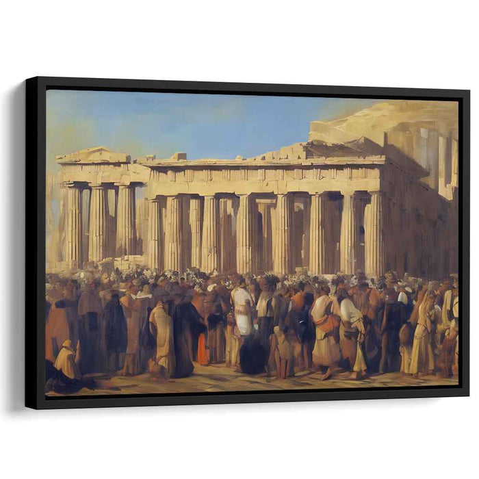 Oracle Gathering: Ancient Greek Temple and Gathered Crowds Canvas Art