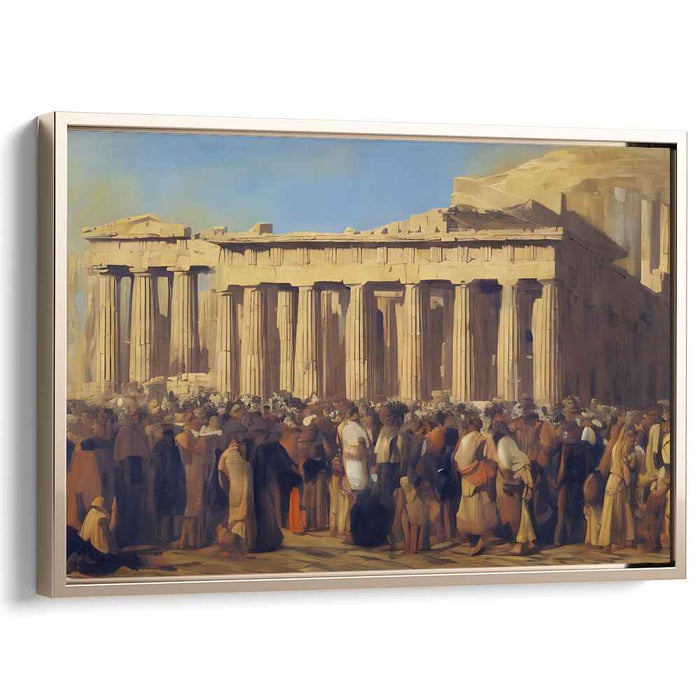 Oracle Gathering: Ancient Greek Temple and Gathered Crowds Canvas Art