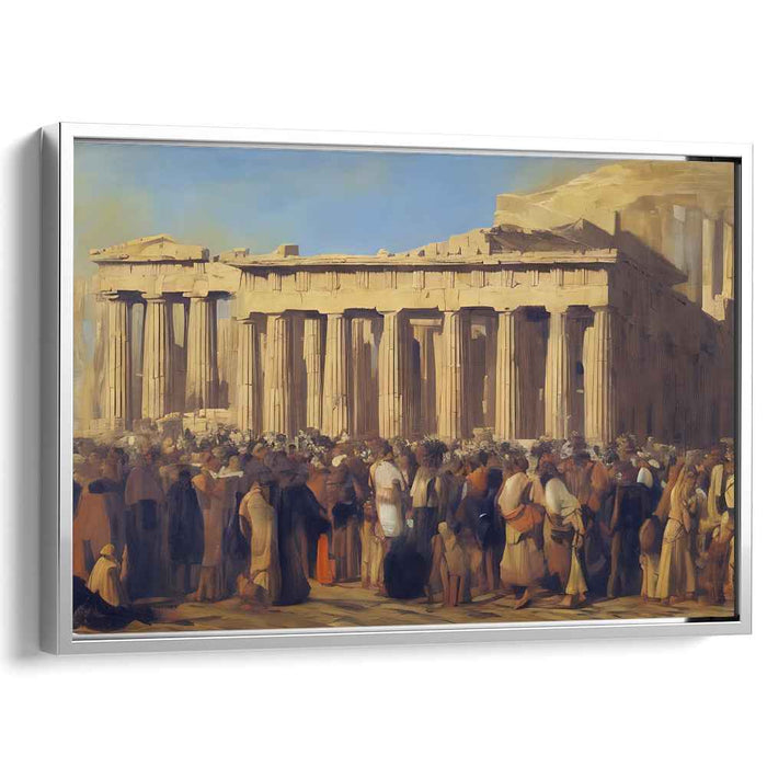 Oracle Gathering: Ancient Greek Temple and Gathered Crowds Canvas Art