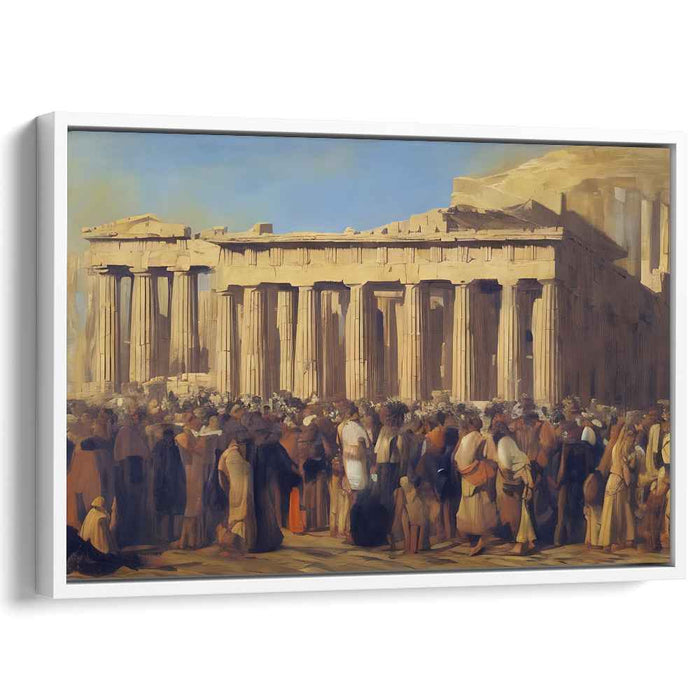 Oracle Gathering: Ancient Greek Temple and Gathered Crowds Canvas Art