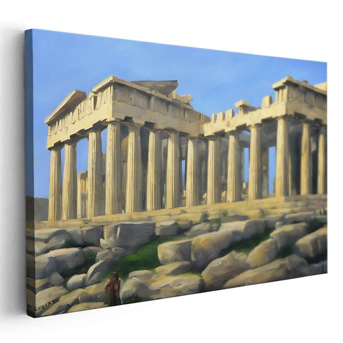Ethereal Dawn Over Ancient Ruins: Majestic Parthenon in Morning Light Canvas Art Print