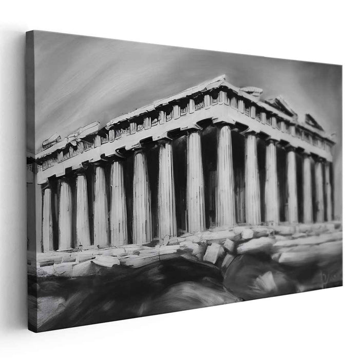 Monochrome Pillars Perspective: Black and White Parthenon Architectural Portrait
