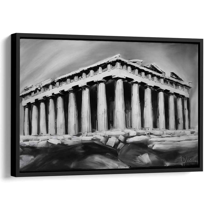 Monochrome Pillars Perspective: Black and White Parthenon Architectural Portrait