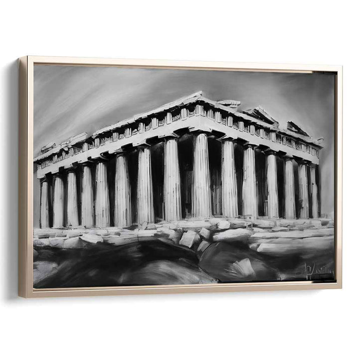 Monochrome Pillars Perspective: Black and White Parthenon Architectural Portrait
