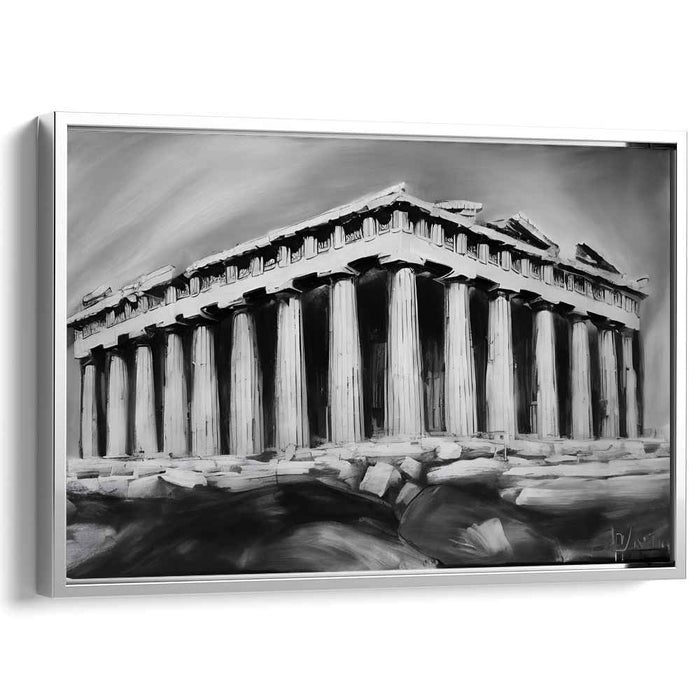 Monochrome Pillars Perspective: Black and White Parthenon Architectural Portrait
