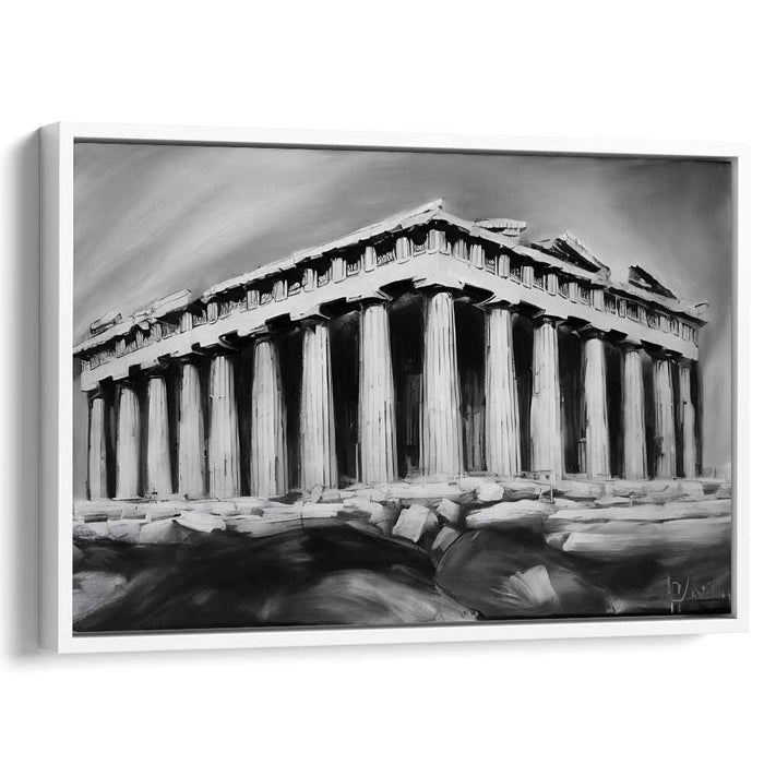 Monochrome Pillars Perspective: Black and White Parthenon Architectural Portrait