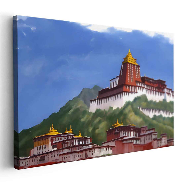 Ethereal Summit Sanctuary: Tibetan Monastery in the Clouds Canvas Art Print