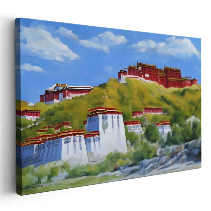 Regal Heights: Potala Palace in Vibrant Landscape Canvas Art