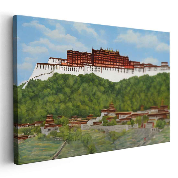 Regal Horizon View: Potala Palace Overlooking Verdant Hills Canvas Art Print