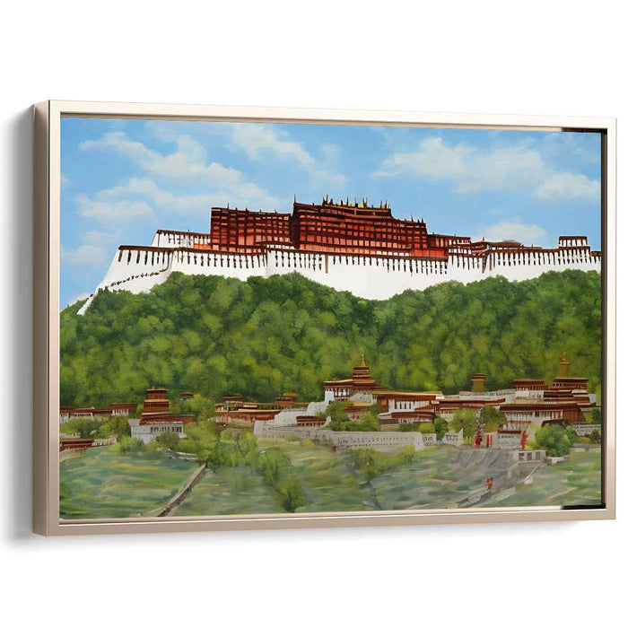 Regal Horizon View: Potala Palace Overlooking Verdant Hills Canvas Art Print