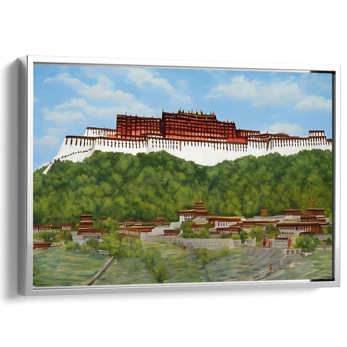 Regal Horizon View: Potala Palace Overlooking Verdant Hills Canvas Art Print