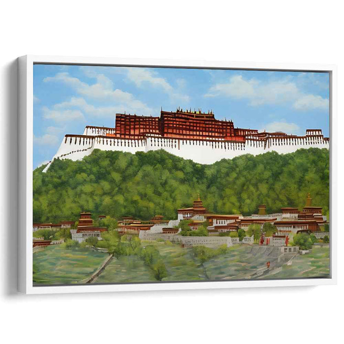 Regal Horizon View: Potala Palace Overlooking Verdant Hills Canvas Art Print