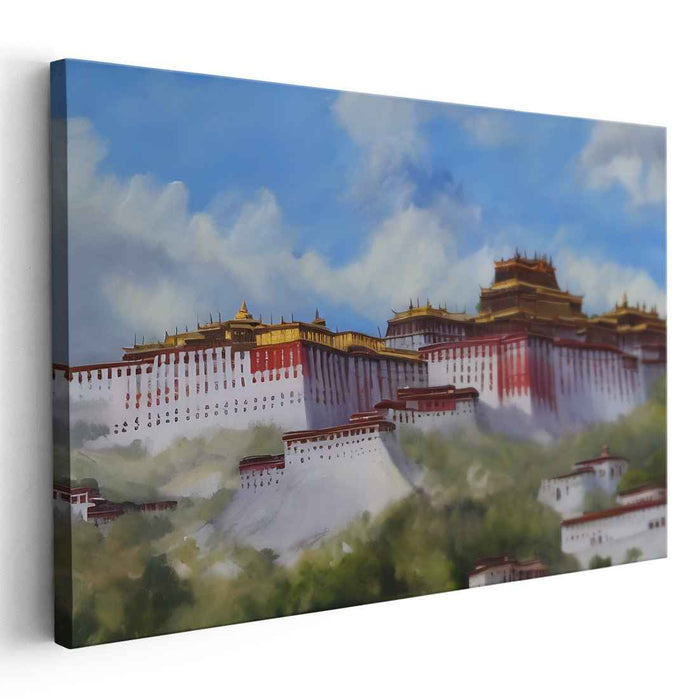 Wisdom's Abode: Majestic Potala Palace Amidst Himalayan Clouds Canvas Art