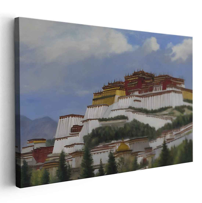 Roof of the World Serenity: Tibetan Monastery Landscape Canvas Art