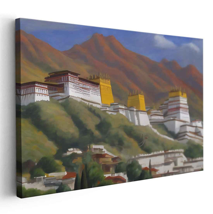 Majestic Fortress in the Hills: Serene Landscape Canvas Art Print