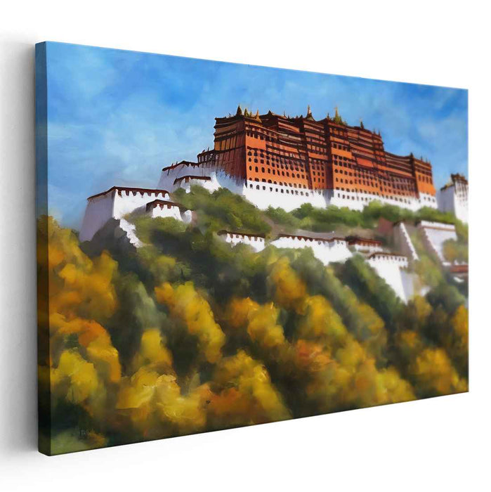 Golden Empire Echoes: Historical Potala Palace Amid Golden Foliage Canvas Art