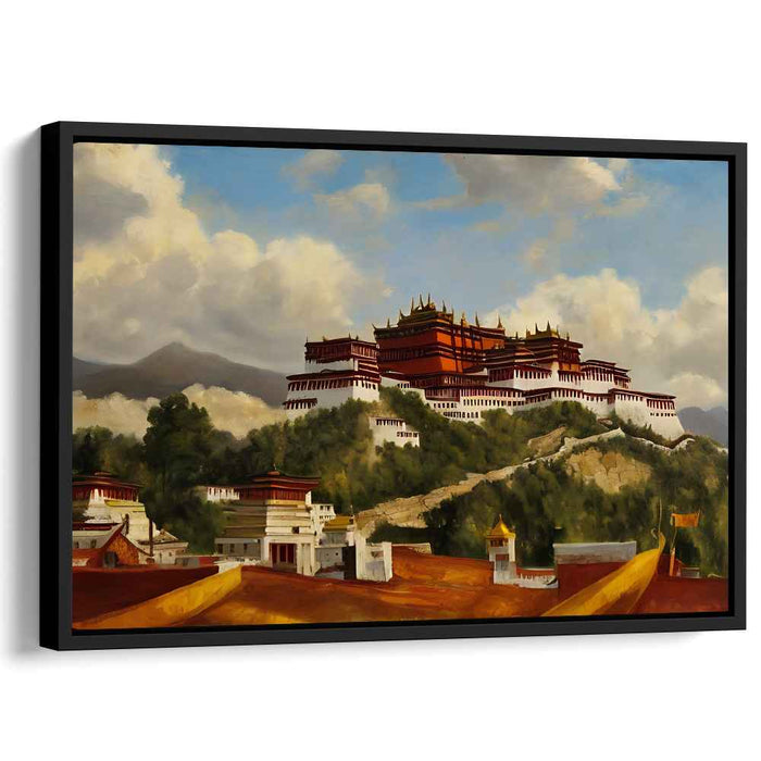 Spiritual Sanctuary: Majestic Tibetan Monastery in Lush Landscape Canvas Art