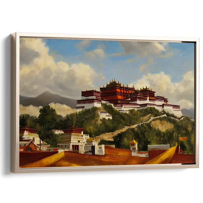 Spiritual Sanctuary: Majestic Tibetan Monastery in Lush Landscape Canvas Art