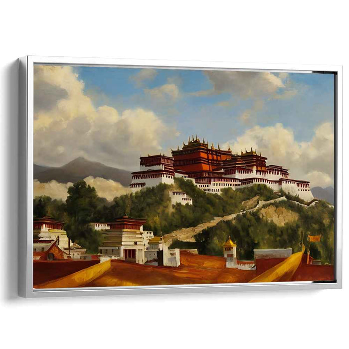 Spiritual Sanctuary: Majestic Tibetan Monastery in Lush Landscape Canvas Art