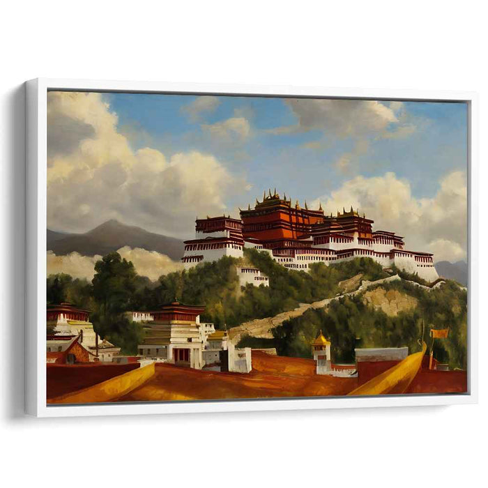 Spiritual Sanctuary: Majestic Tibetan Monastery in Lush Landscape Canvas Art