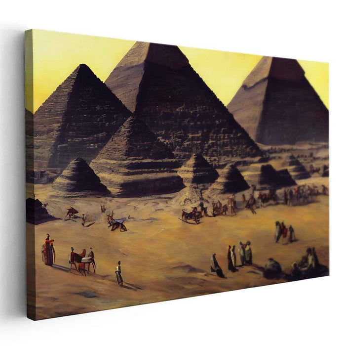 Golden Hour at Giza: Realistic Pyramids and Desert Life Canvas Art