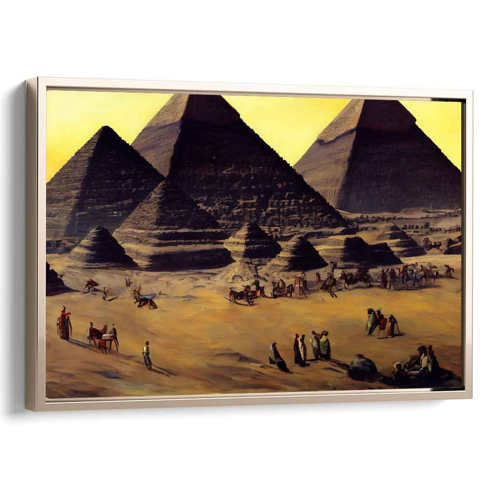 Golden Hour at Giza: Realistic Pyramids and Desert Life Canvas Art