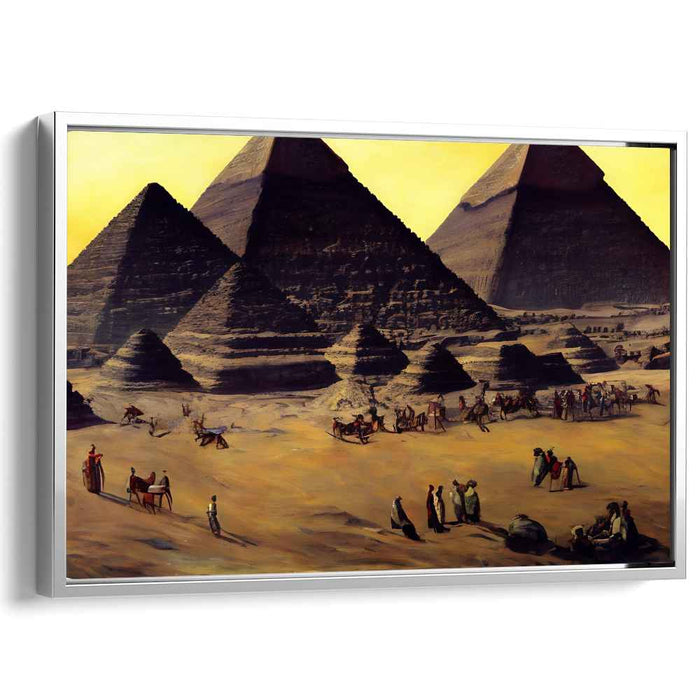 Golden Hour at Giza: Realistic Pyramids and Desert Life Canvas Art