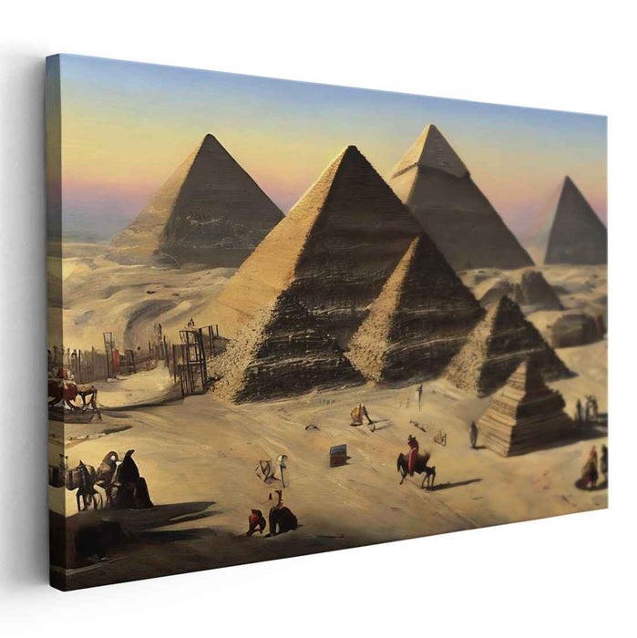 Sands of Ancient Glory: The Pyramids of Giza in Golden Hues Canvas Art Print