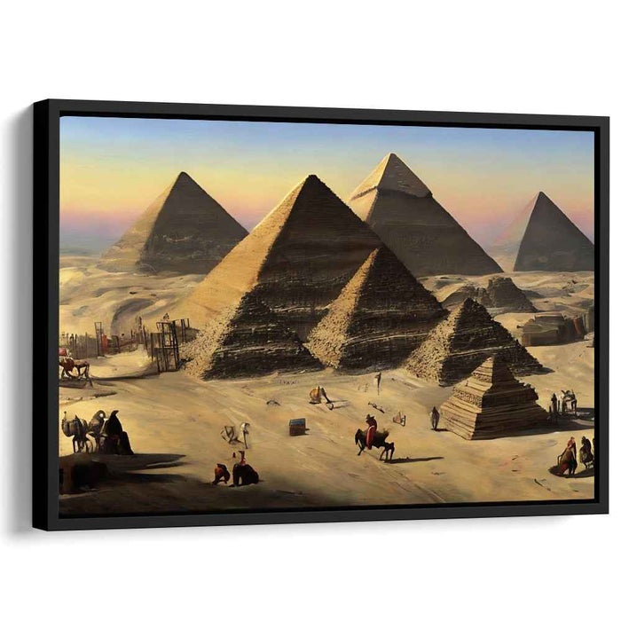 Sands of Ancient Glory: The Pyramids of Giza in Golden Hues Canvas Art Print