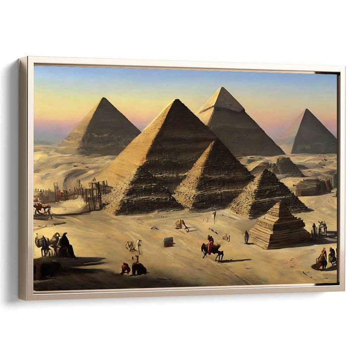 Sands of Ancient Glory: The Pyramids of Giza in Golden Hues Canvas Art Print