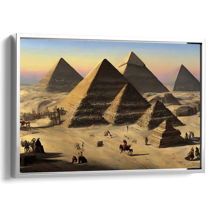 Sands of Ancient Glory: The Pyramids of Giza in Golden Hues Canvas Art Print